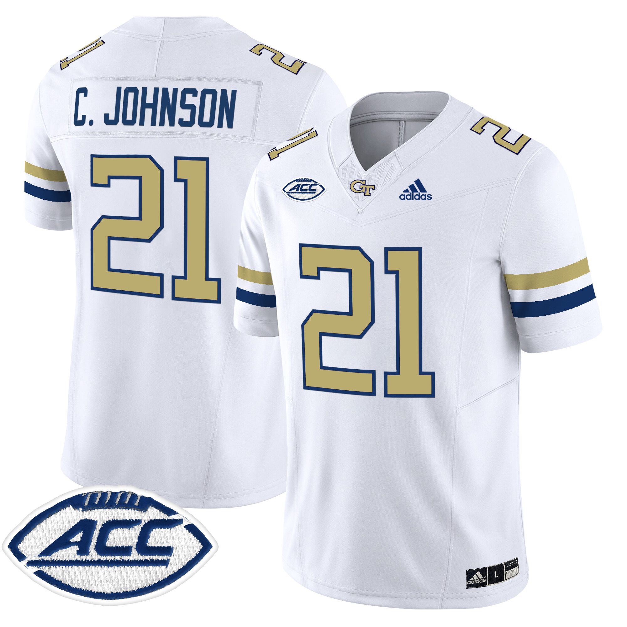 Men Georgia Tech #21 C.Johnson White Asidas 2024 Vapor Limited NCAA Jersey